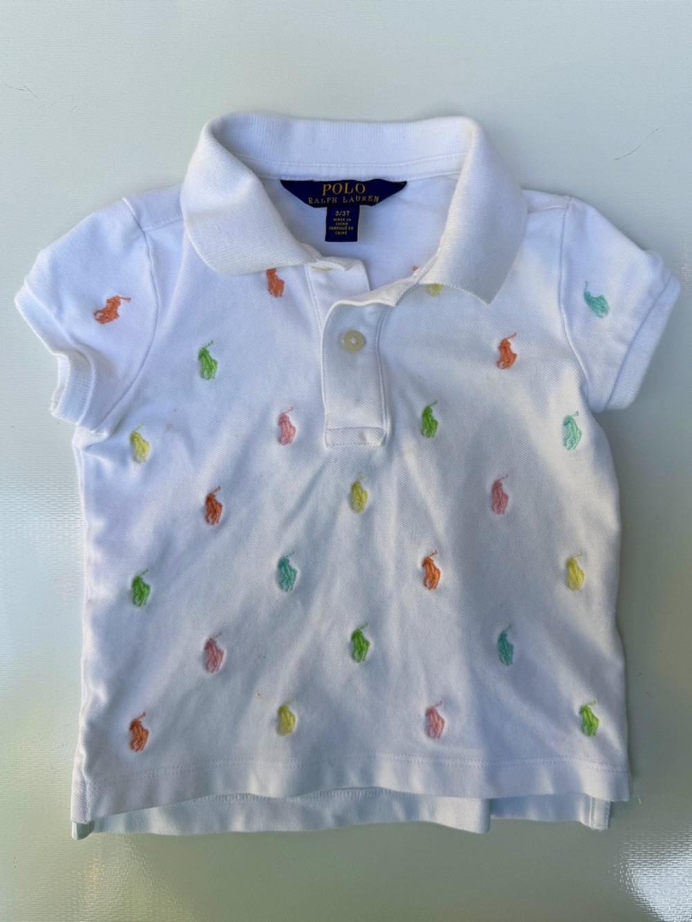 Polo by Ralph Lauren White Polo Shirt with Multicolor Embroidered Ponies
